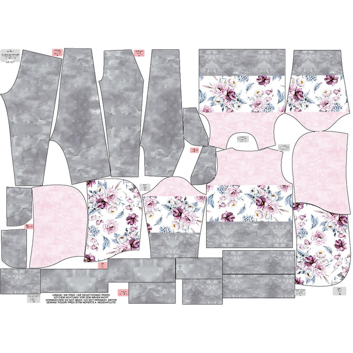 Children's tracksuit (OSLO) - WATERCOLOR BOUQUET Pat. 2 / STRIPES - looped knit fabric (146/152)