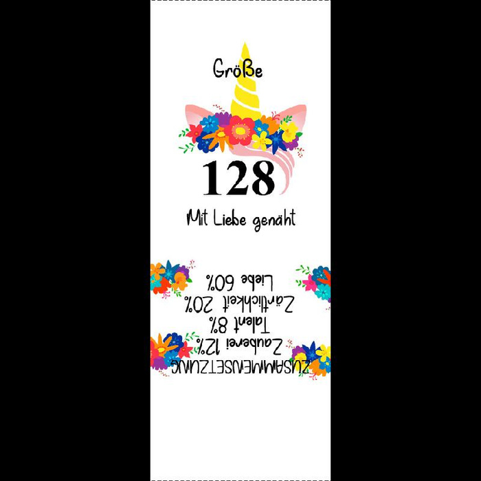 Mädchen Textillabel "EINHORN / Kranz" DE - 9 Stck Set / Größe nach Wahl