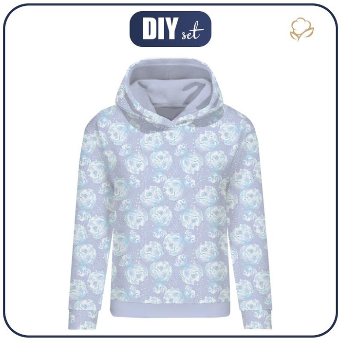 BLUZA DAMSKA (POLA) CLASSIC Z KAPTUREM - LODOWE KWIATY (ZACZAROWANA ZIMA) - dzianina pętelkowa L