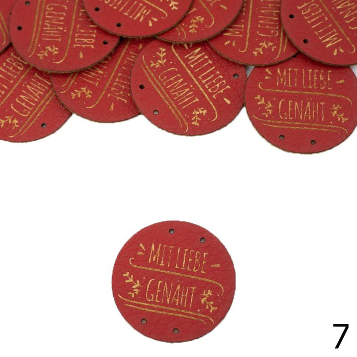 Label „MIT LIEBE GENÄHT'' Durchmesser 3 cm - Farben nach Wahl