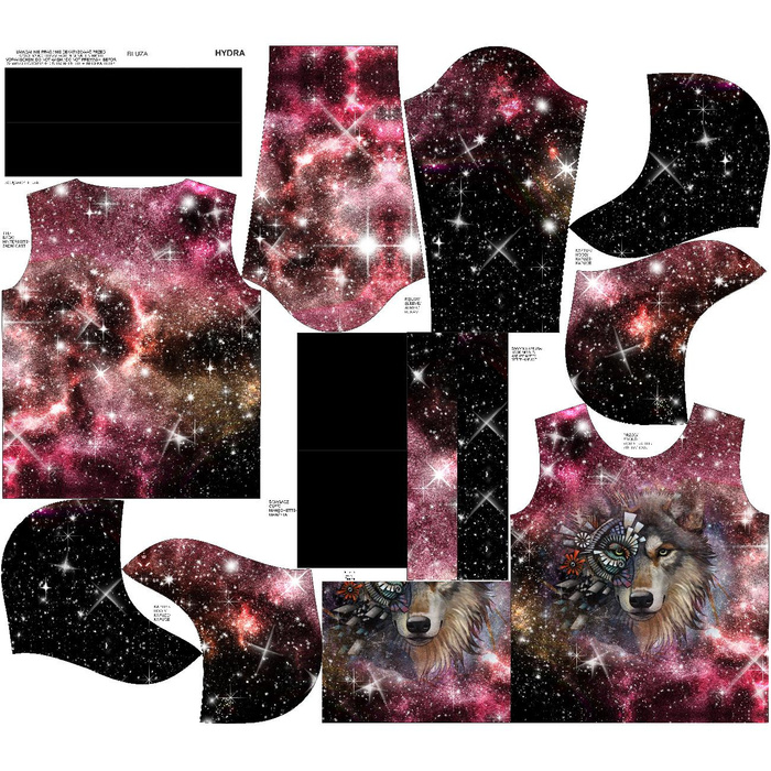 UNISEX HOODIE (HYDRA) - WOLF / WATERCOLOR GALAXY PAT. 8 - sewing set M