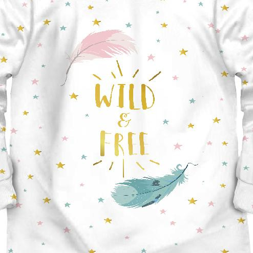 CHILDREN'S PAJAMAS " MIKI" - PASTEL FEATHERS (WILD & FREE) - Elastic cotton knit fabric (86/92)