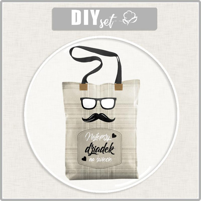 SHOPPER TASCHE - NAJLEPSZY DZIADEK  NA ŚWIECIE / englisches karo-beige - Panama 220g Webware - Nähset