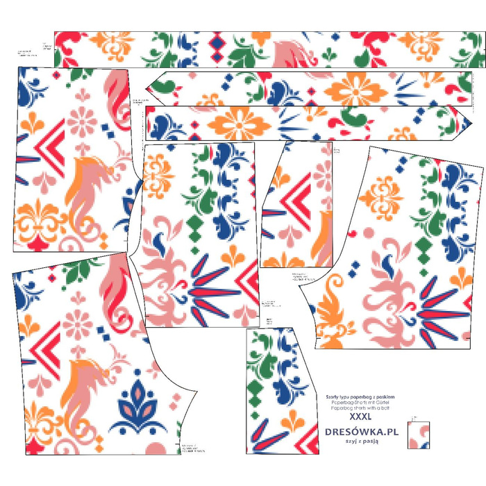 SZORTY PAPERBAG - FOLK - zestaw do uszycia M