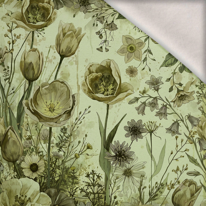 PASTEL FLOWERS WZ. 30 / lime cream - teplákovina počesaná s elastanem ITY
