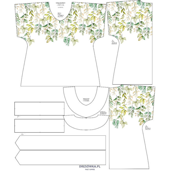 KIMONO BLOUSE - GREEN LEAVES - sewing set L-XL