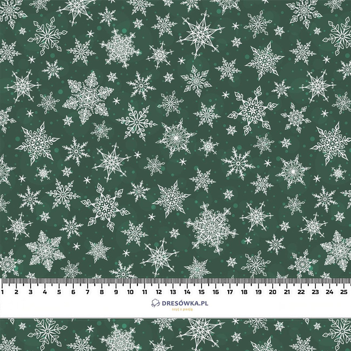 SNOWFLAKES PAT. 2 / bottled green - Cotton woven fabric