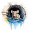 WATERCOLOR RAT - Paneel (75cm x 80cm) Wasserabweisende Webware
