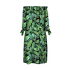 DRESS "CARMEN" - TROPICAL LEAVES pat. 2 / black - crepe L