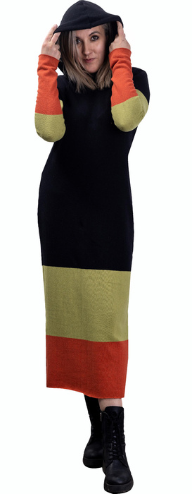 PANEEL Strickpullover aus Schmirgel 140x180cm - STREIFEN SCHWARZER-ZIEGELSTEIN-LIMONEN