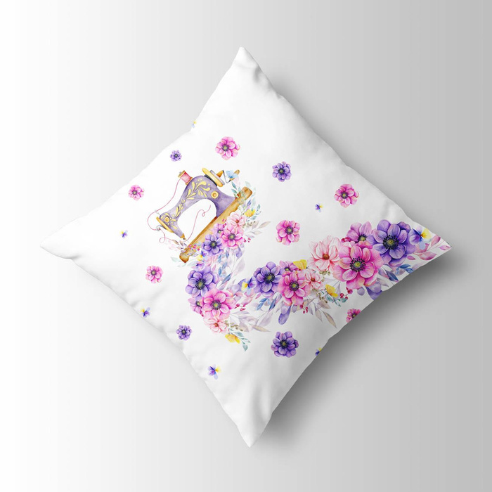 NÄHMASCHINE UND BLUMEN - Paneel (75cm x 80cm) Wasserabweisende Webware