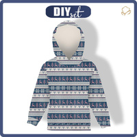 KID'S HOODIE (ALEX) - REINDEERS PAT. 3 / dark blue (NORWEGIAN PATTERNS) - looped knit fabric (86/92)