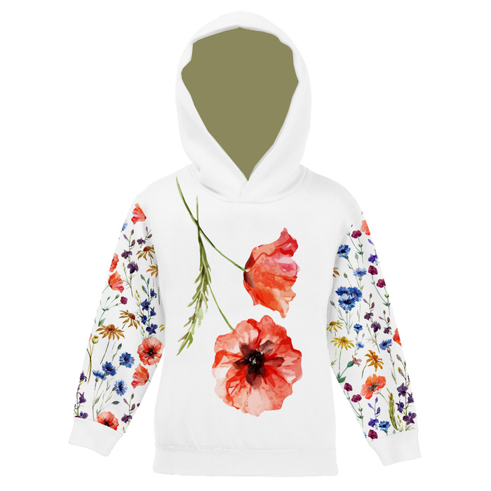 KID'S HOODIE (ALEX) - FIELD FLOWERS pat. 2 - looped knit fabric 