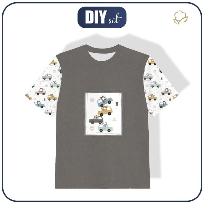 T-SHIRT DZIECIĘCY - KOLOROWE AUTKA / szary (MIEJSKIE MISIE) - single jersey (92/98)