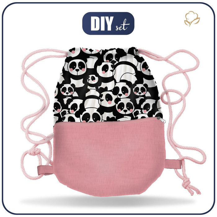 GYM BAG WITH POCKET - PANDAS / pink - sewing set