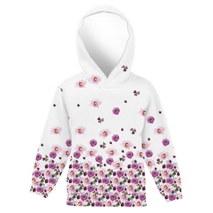 KID'S HOODIE "ALEX" (122/128) - FLOWERS AND CLOVER (IN THE MEADOW) - looped knit fabric