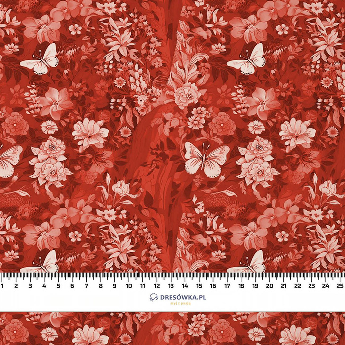 LUSCIOUS RED / FLOWERS - dzianina drapana z elastanem ITY