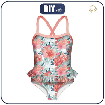 Girl's swimsuit - ROSES AND PEONIES pat. 2 - 146-152