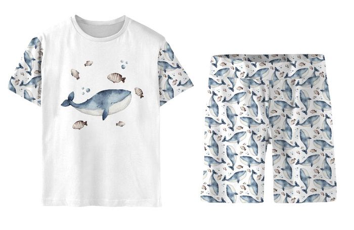 CHILDREN'S PAJAMAS "ADA" - BLUE WHALES (THE WORLD OF THE OCEAN) - sewing set (146/152)