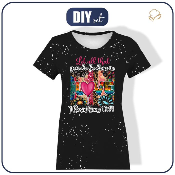 T-SHIRT DAMSKI - KOLOROWE LOVE / czarny - zestaw do uszycia XXL