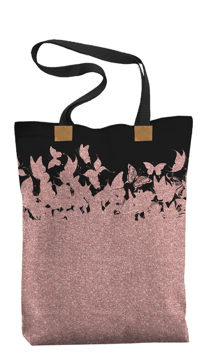 SHOPPER BAG - BUTTERFLIES / ombre (GLITTER BUTTERFLIES) - Waterproof woven fabric - sewing set