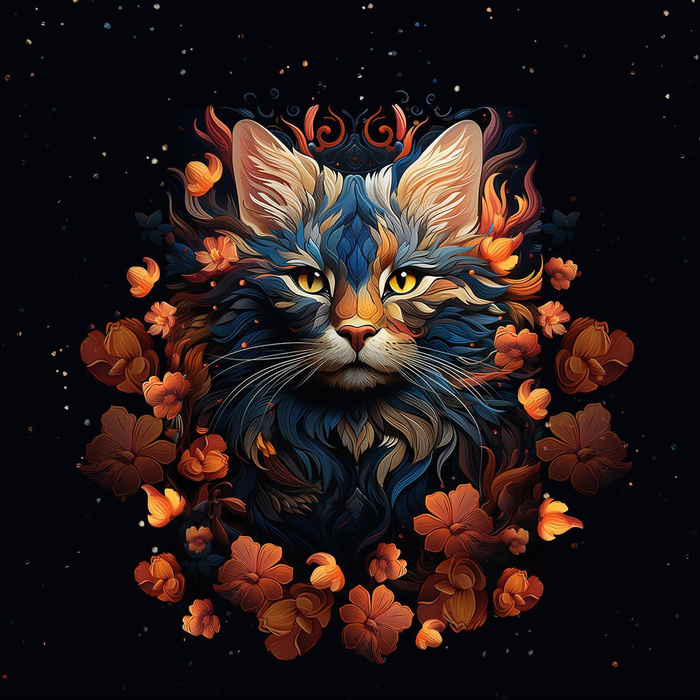 ANIMALS MANDALA wz.3 (CAT) - panel (75cm x 80cm)  Hydrophobic brushed knit