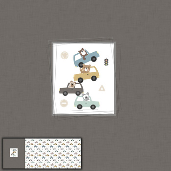 COLORFUL CARS / grey (CITY BEARS) - PANORAMIC PANEL (60 x 155cm)