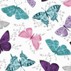 BUTTERFLIES PAT. 5 / white  (PURPLE BUTTERFLIES) - Cotton woven fabric