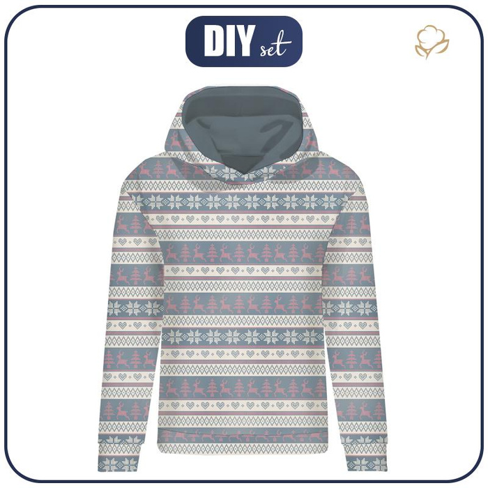 BLUZA DAMSKA (POLA) CLASSIC Z KAPTUREM - RENIFERY wz. 3 / szary (NORWESKIE WZORY) - dzianina pętelkowa - S