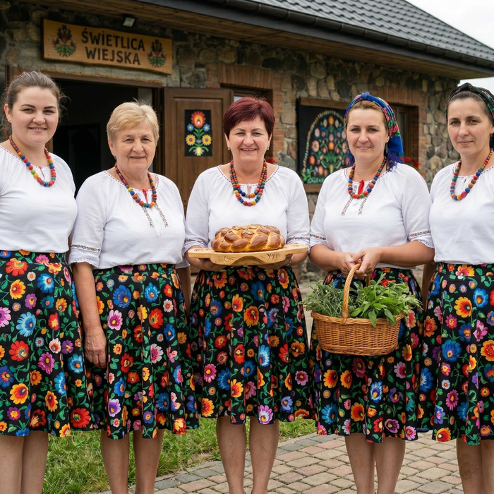 Groß  tellerrock-Panel –  Krepp - LOWICZ FOLKLORE / schwarz 