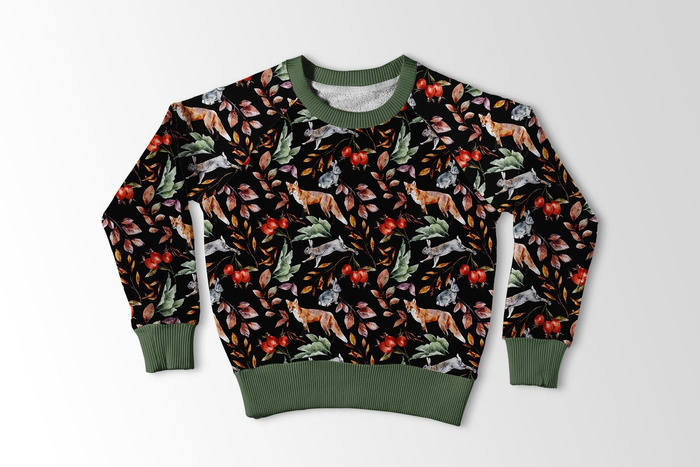 FOREST ANIMALS PAT. 2 / BLACK (COLORFUL AUTUMN) - quick-drying woven fabric