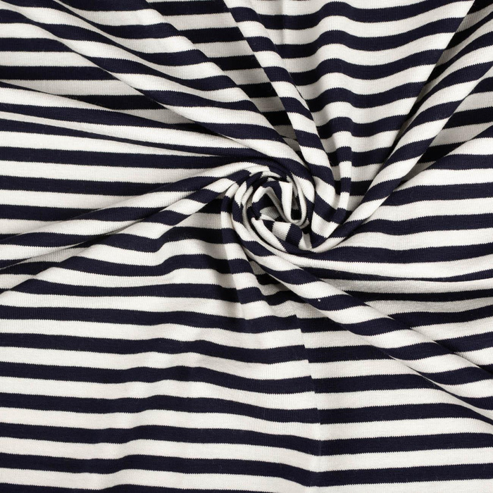 STRIPES DARK BLUE / WHITE 0,5cm x 0,5cm - Viscose jersey