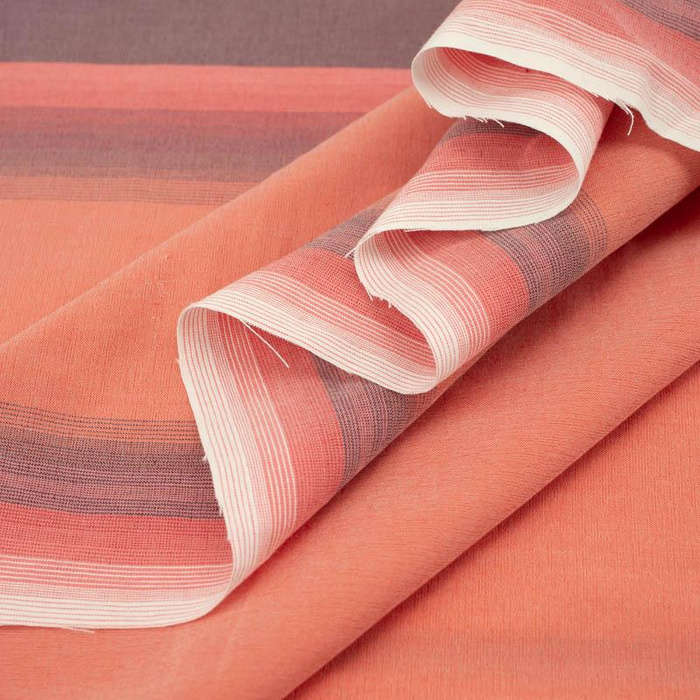 WHITE- SALMON PINKI STRIPES - Panel / Thin elastic cotton woven fabric