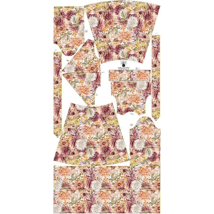 WRAP FLOUNCED DRESS (ABELLA) - AUTUMN FLOWERS (GOLDEN AUTUMN) - sewing set M