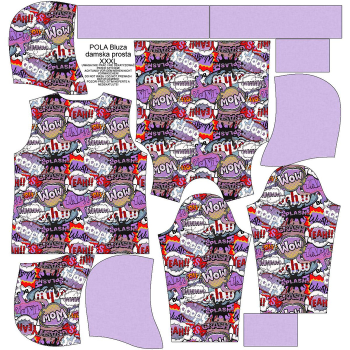 BLUZA DAMSKA (POLA) CLASSIC Z KAPTUREM - KOMIKS (fioletowo - czerwony) - dzianina pętelkowa XXXL