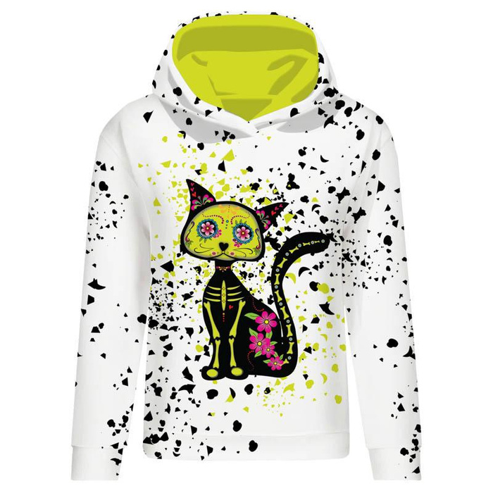 BLUZA DAMSKA (POLA) CLASSIC Z KAPTUREM - KOT ELENA (DIA DE LOS MUERTOS) - dzianina pętelkowa XXL
