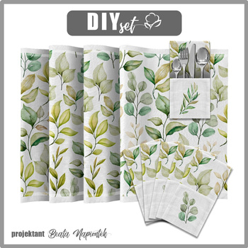 NAPKINS AND RUNNER - GREEN LEAVES - sewing set