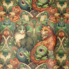 ART NOUVEAU CATS & FLOWERS M. 3 (46 cm x 50 cm) - dickes geprägtes Kunstleder