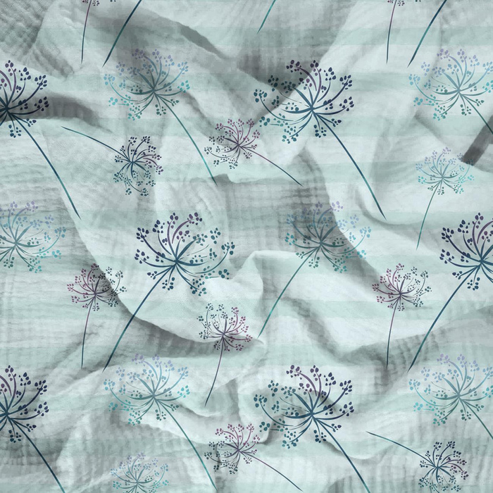 DANDELIONS / STRIPES (DRAGONFLIES AND DANDELIONS) - Cotton muslin