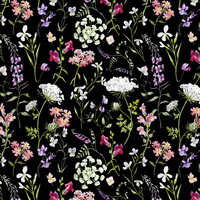 PASTEL FLOWERS / black - Crepe