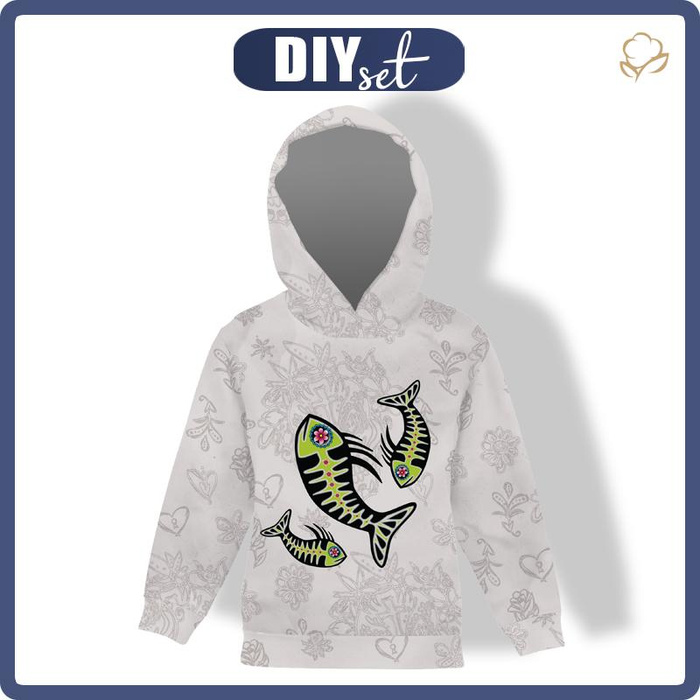 DZIECIĘCA BLUZA Z KAPTUREM (ALEX) - RYBA BRUNO (DIA DE LOS MUERTOS) - dzianina pętelkowa (146/152)