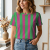 PINK-GREEN STRIPES - tkanina bawełniana
