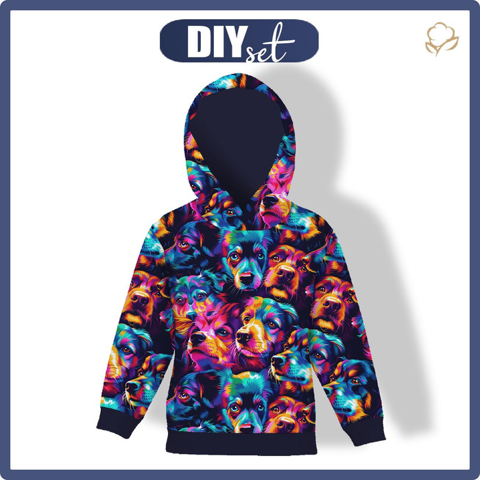 KINDER HOODIE (ALEX) - COLORFUL DOGS - Nähset (110/116)