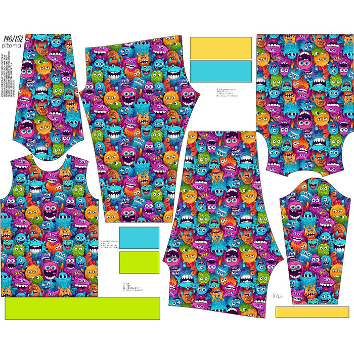 KINDERPYJAMAS "MIKI" - CRAZY MONSTERS M. 3 - Nähset (146/152)