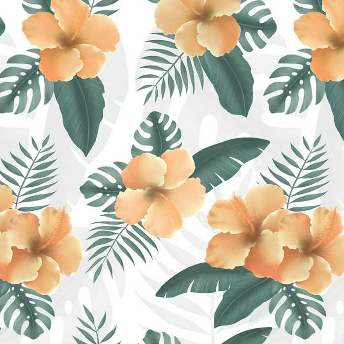 HIBISCUS Pat. 2 / yellow - single jersey with elastane