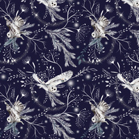 WINTER OWLS / dark blue (WINTER IN PARK) - Waterproof woven fabric