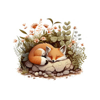 SLEEPING FOX - panel (75cm x 80cm) looped knit