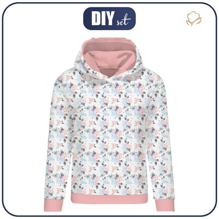 CLASSIC WOMEN’S HOODIE (POLA) - ICE FLOWER BOUQUET (ENCHANTED WINTER) - looped knit fabric - XXL