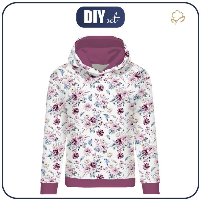 BLUZA DAMSKA (POLA) CLASSIC Z KAPTUREM - AKWARELOWY BUKIET wz. 2 -  dzianina pętelkowa - XS