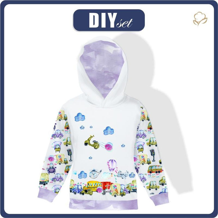 KID'S HOODIE (ALEX) - COLORFUL TRANSPORT - looped knit fabric (98/104)